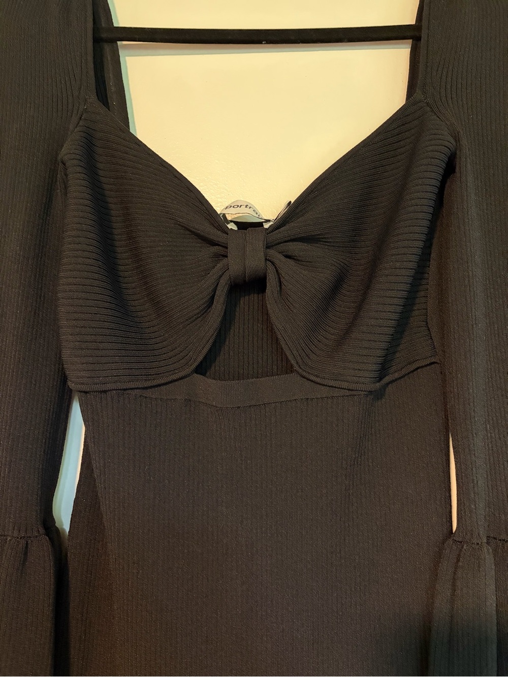 Self-Portrait Size L Ribbed Midi Dress with Cutout & Bell Sleeves - Picture 7 of 7